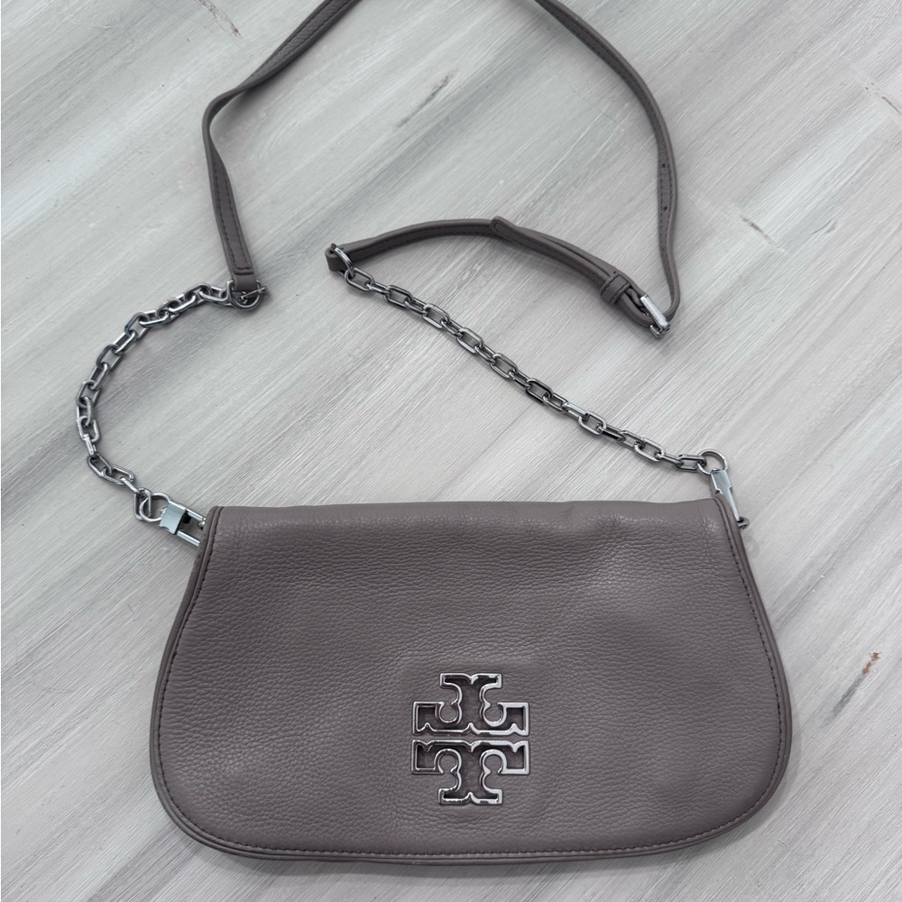 Tory Burch Leather Crossbody Bag with Silver Logo Accent